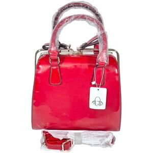 Alfa Satchel Top Handle Bag Medium Bags Faux Patent Leather Shiny Red New